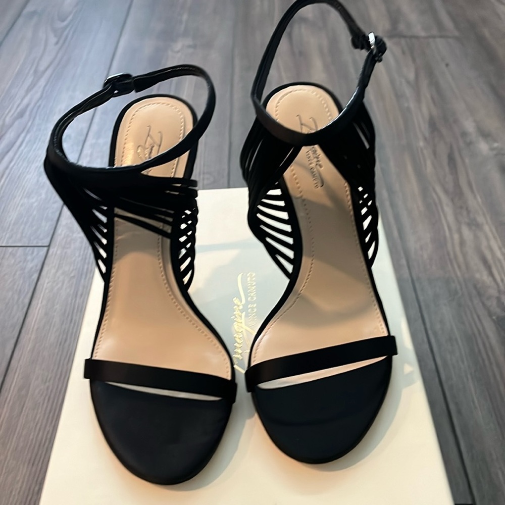 Vince Camuto, size 9M, black satin heels, never worn-brand-new